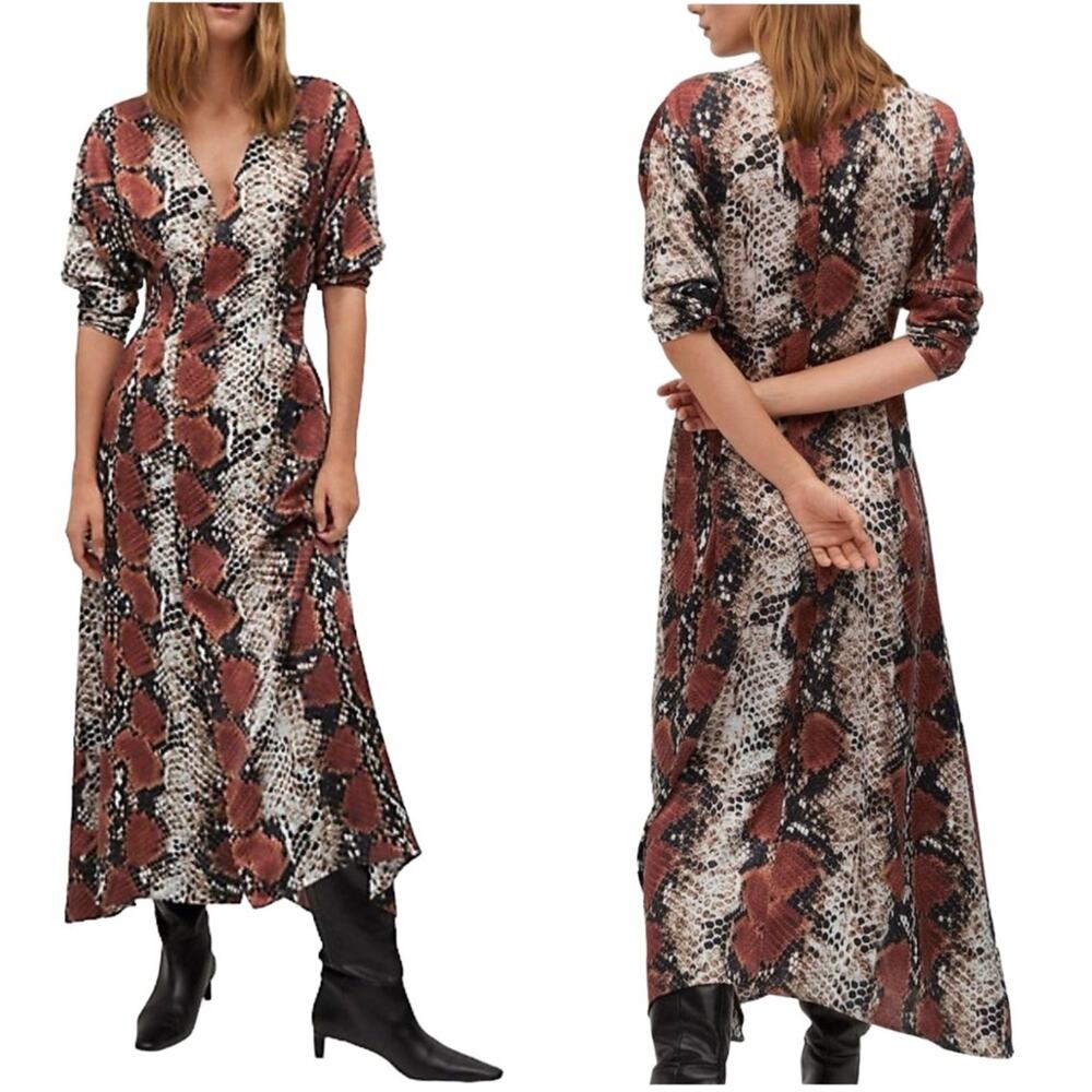 Mango Snake Print Satin Button-Down Maxi Dress - Size 6